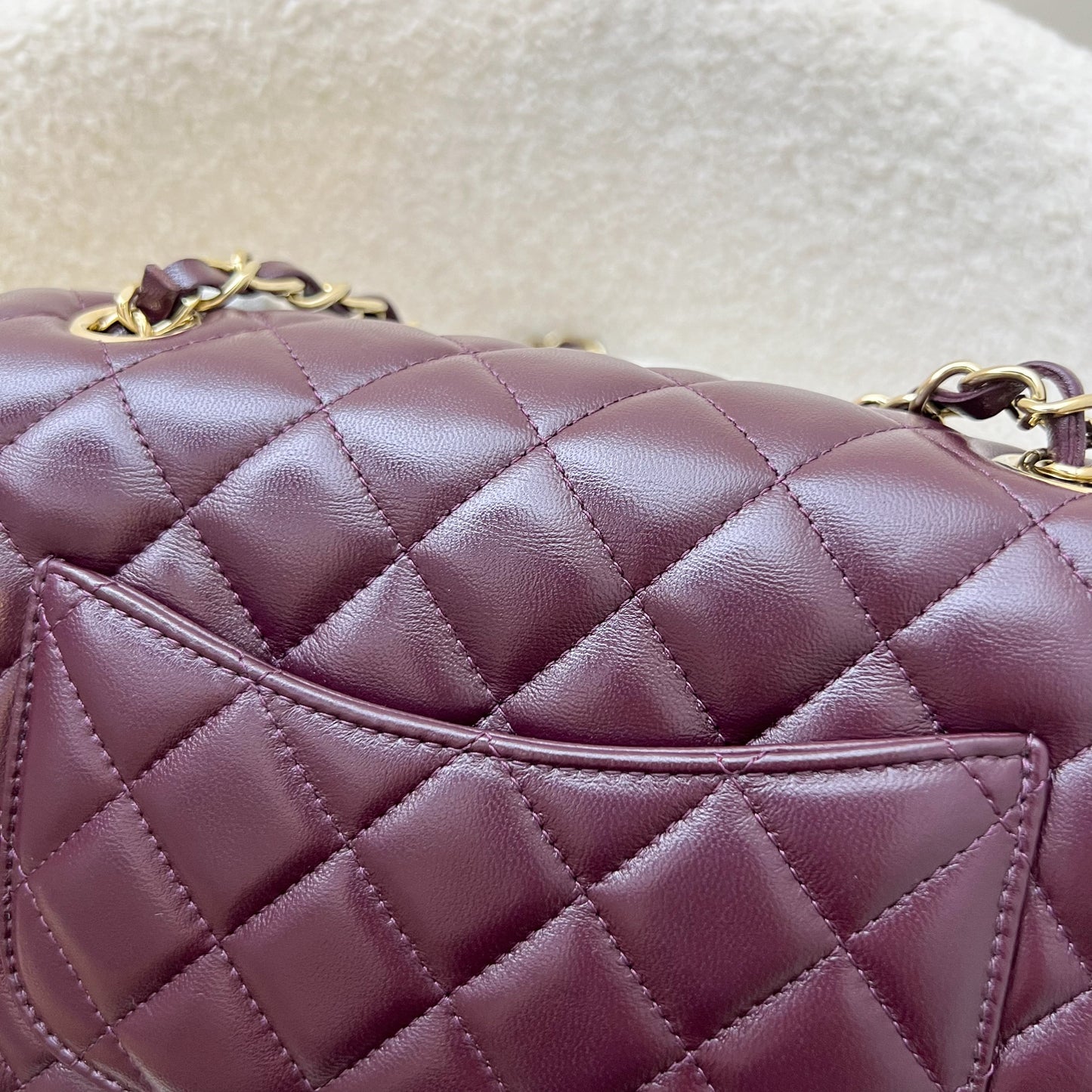 GLM-Classic Rectangle Mini Flap Bag in Burgundy Lambskin and LGHW