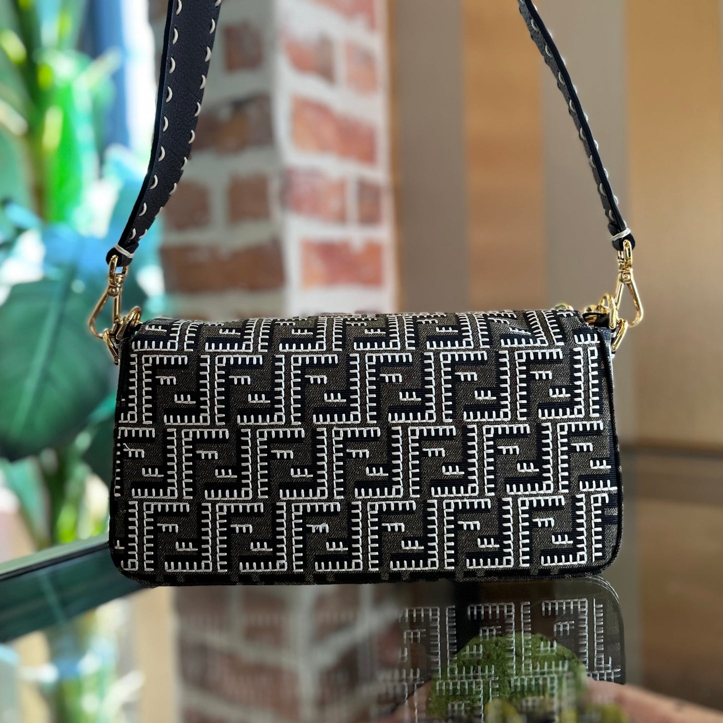 FENDI 1974 Baguette Embroidered FF Jacquard Shoulder Bag