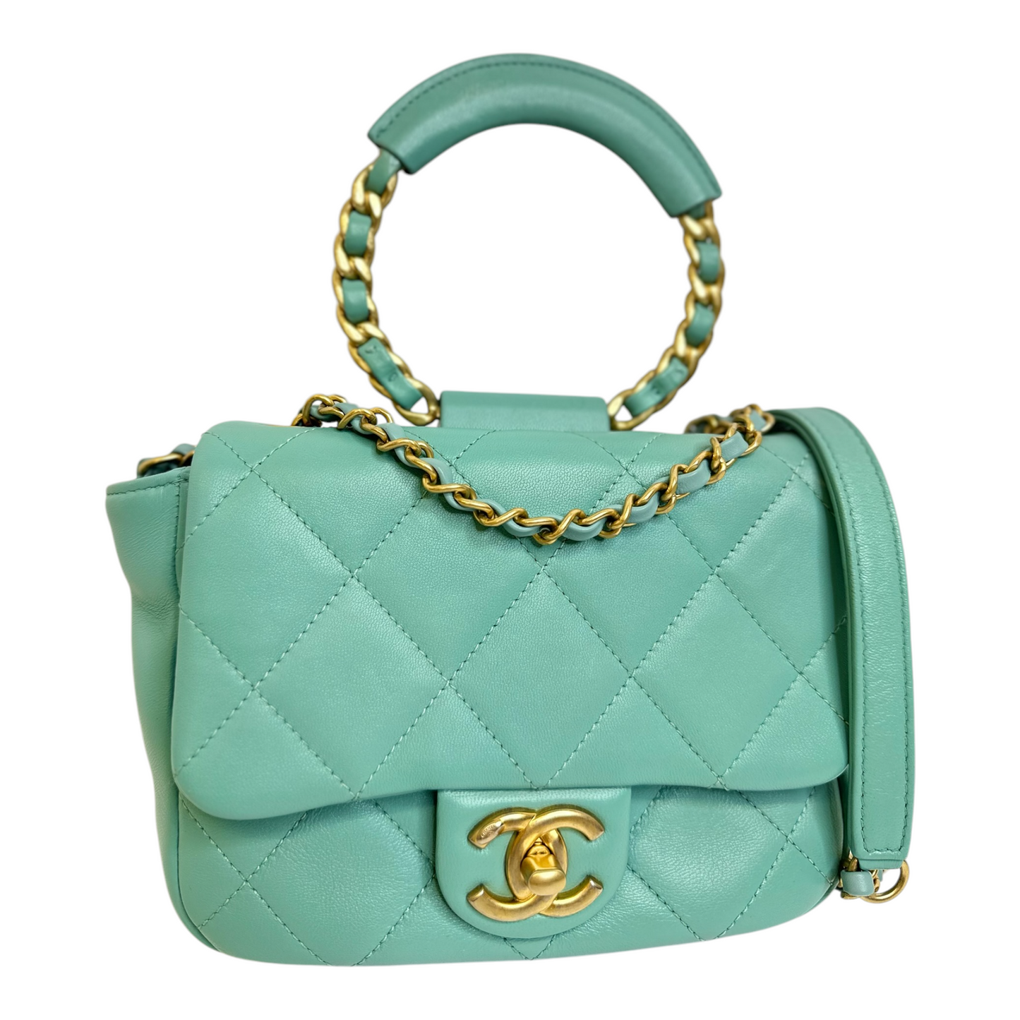 Chanel Lambskin Quilted Small Circular Handle Bag
