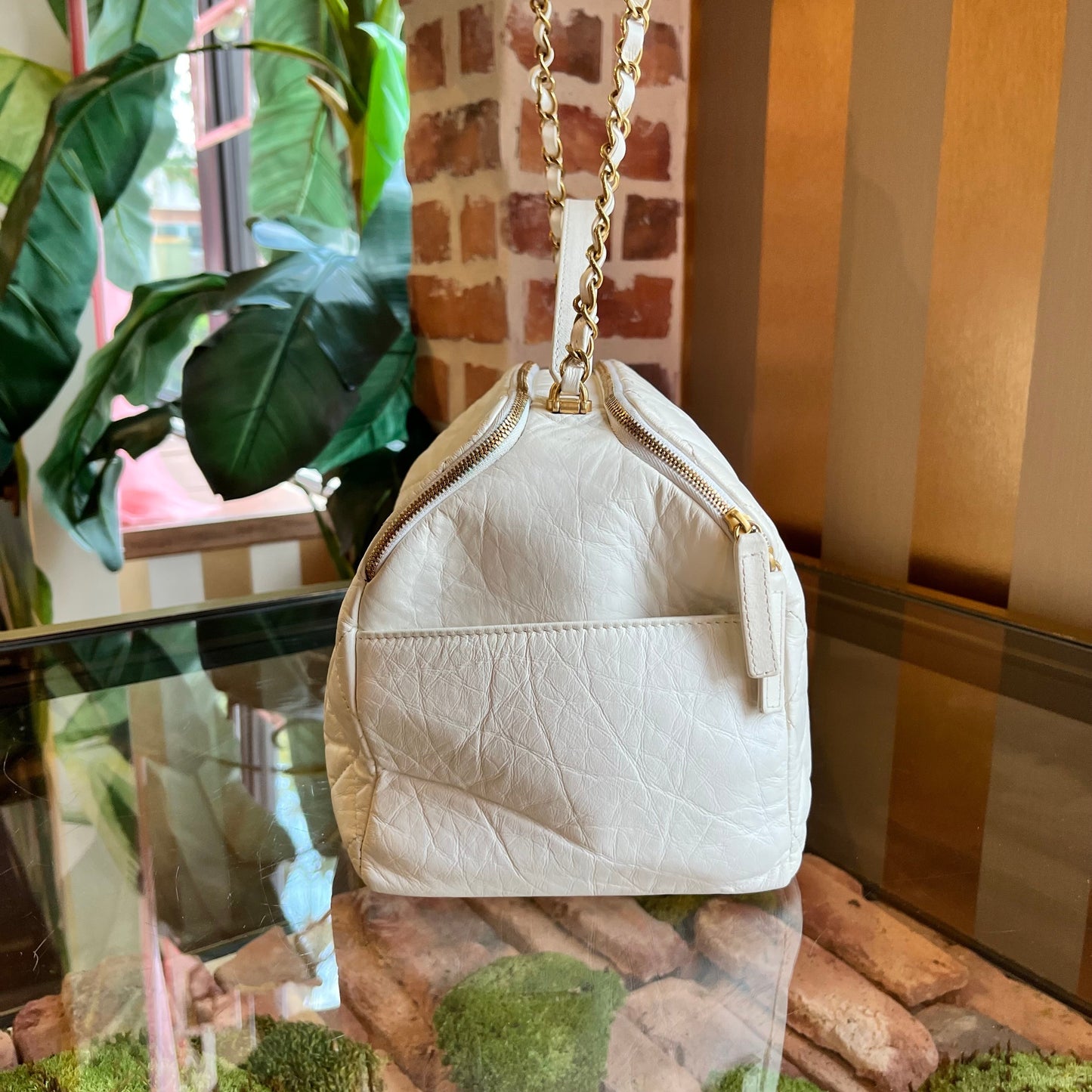 CHANEL Bowling Bag Quilted Aged Calfskin Satchel Bag