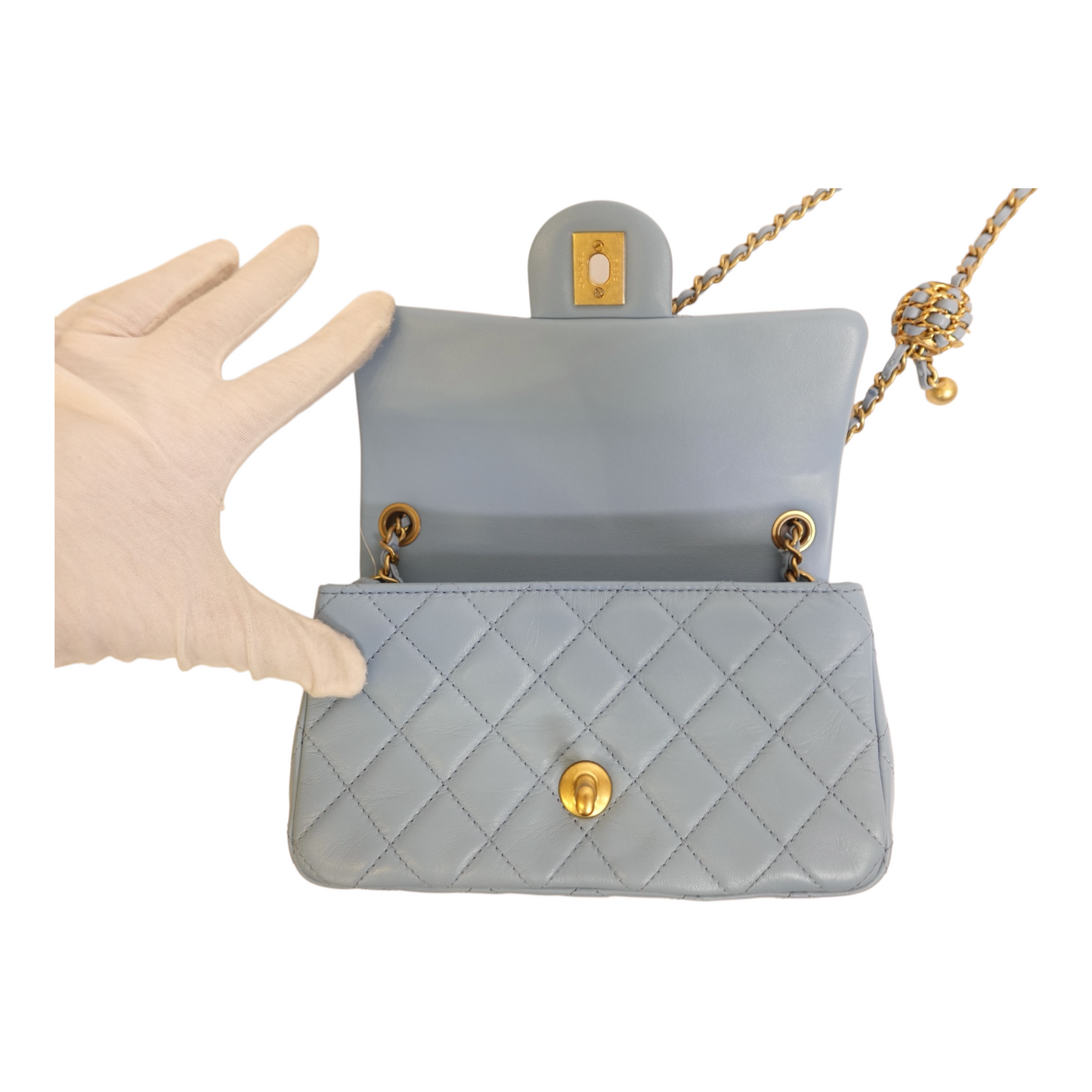 Chanel Blue Lambskin Quilted Mini Pearl Crush Flap Bag