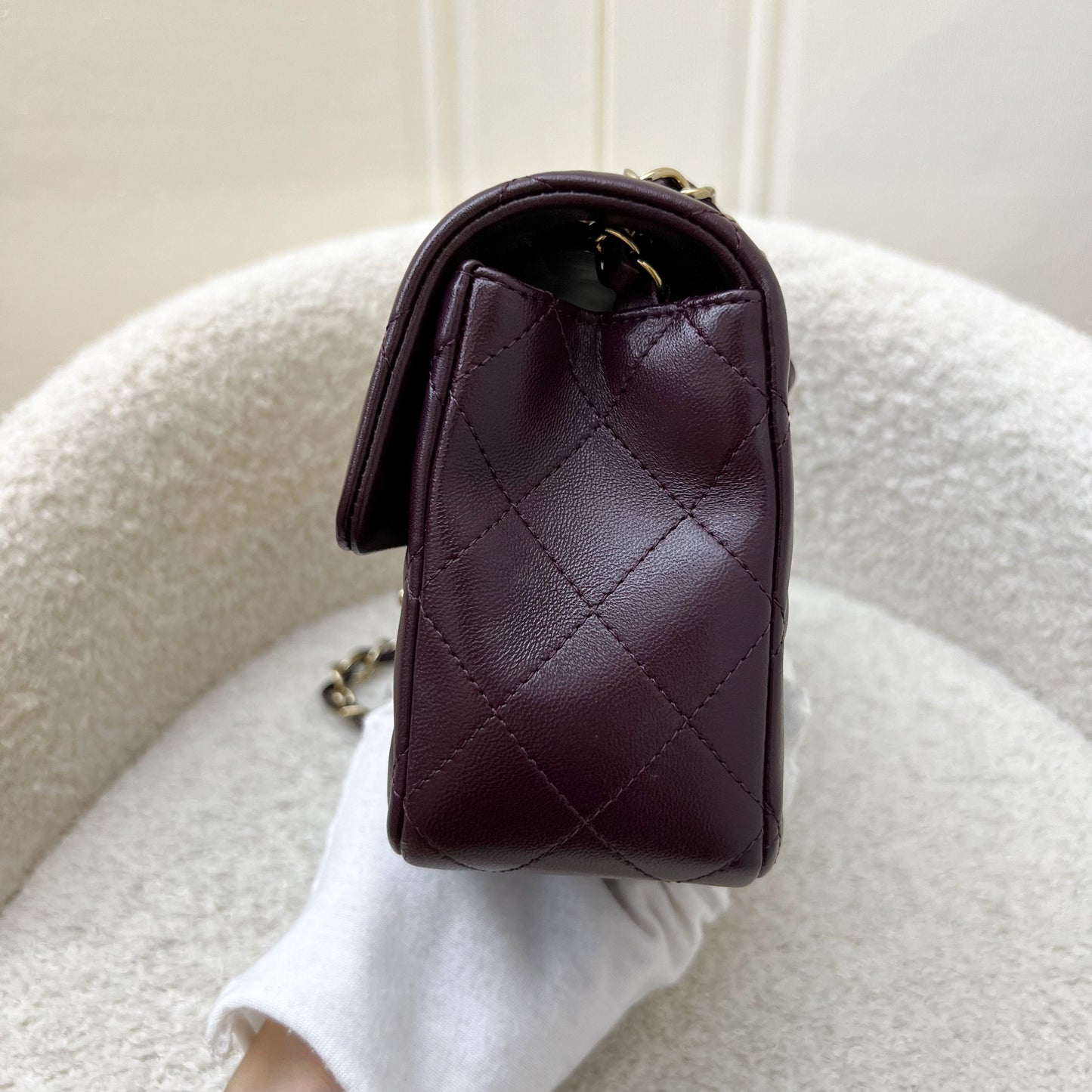 GLM-Classic Rectangle Mini Flap Bag in Burgundy Lambskin and LGHW