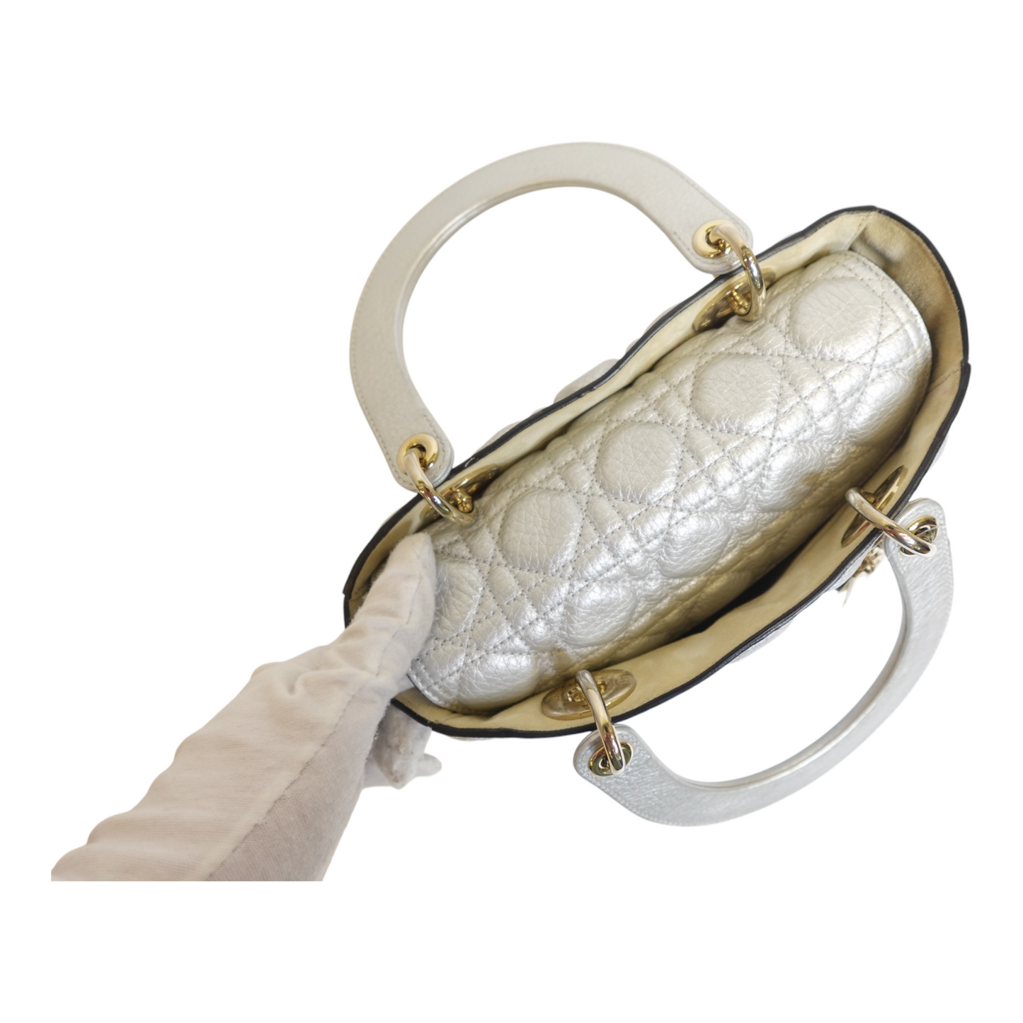 Christian Dior Metallic Grained Calfskin Cannage Mini Lady Dior