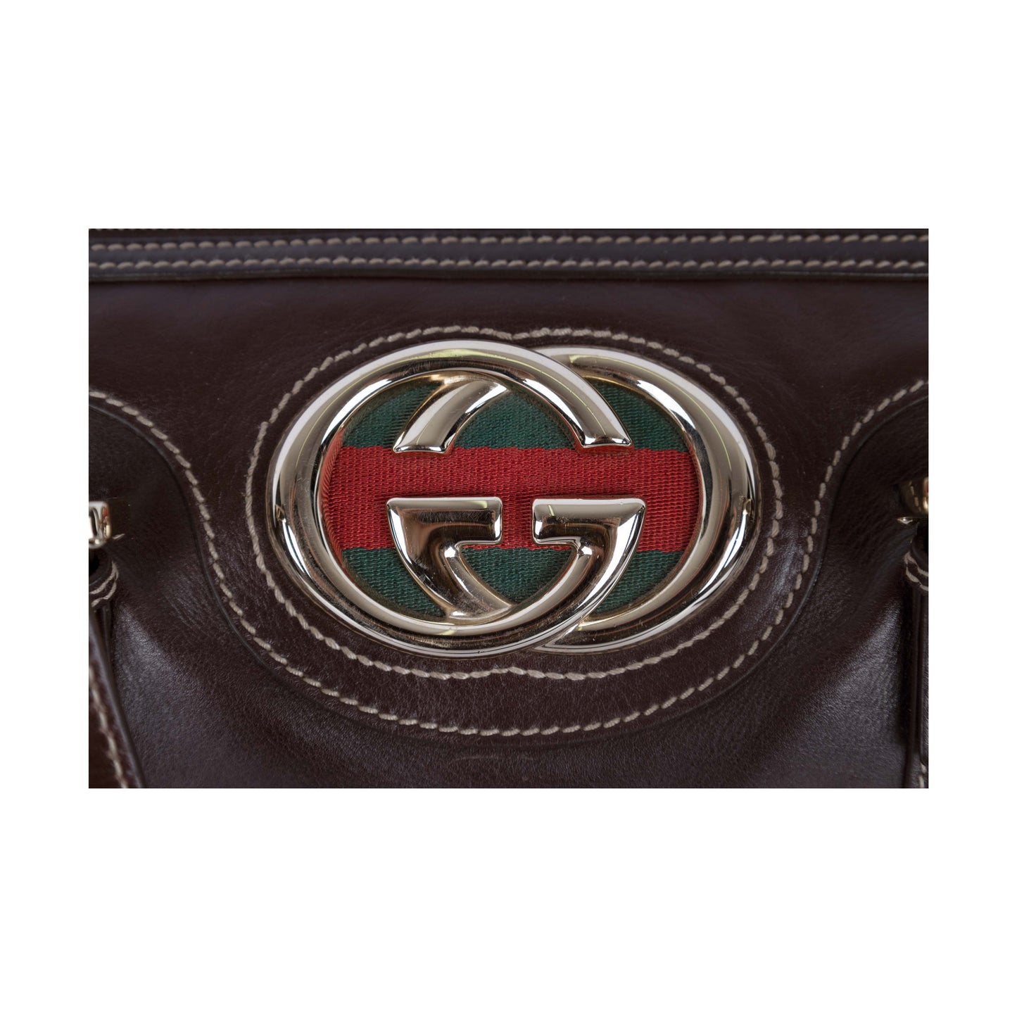 GLM-- Dark Brown Leather GG Britt Boston Bag - '10s