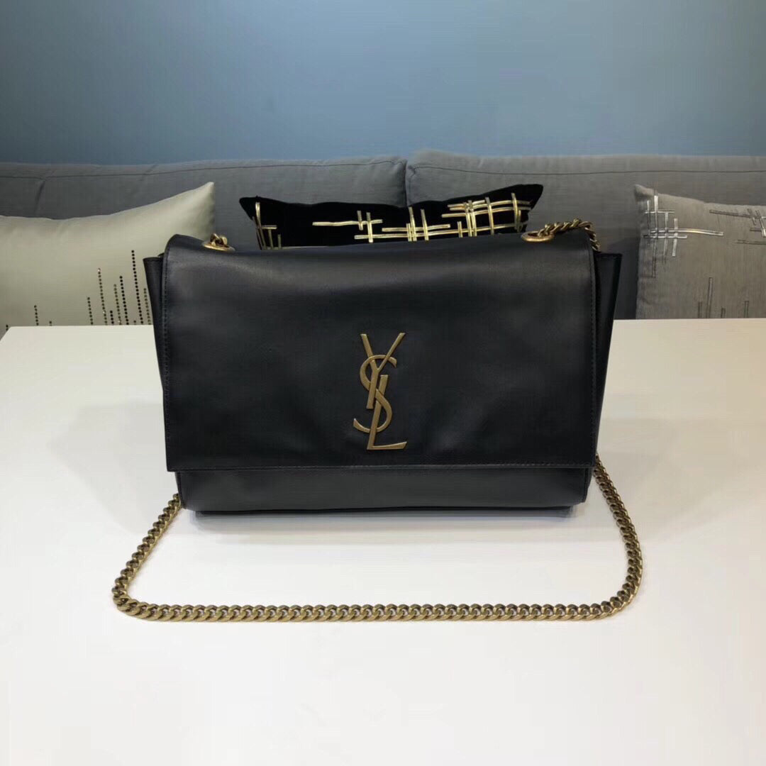 GLAMI Kate MeGLAMIum Chain Bag In Grain De Poudre Black For Women 9.4in/24cm YSL 364021BOW0J1000