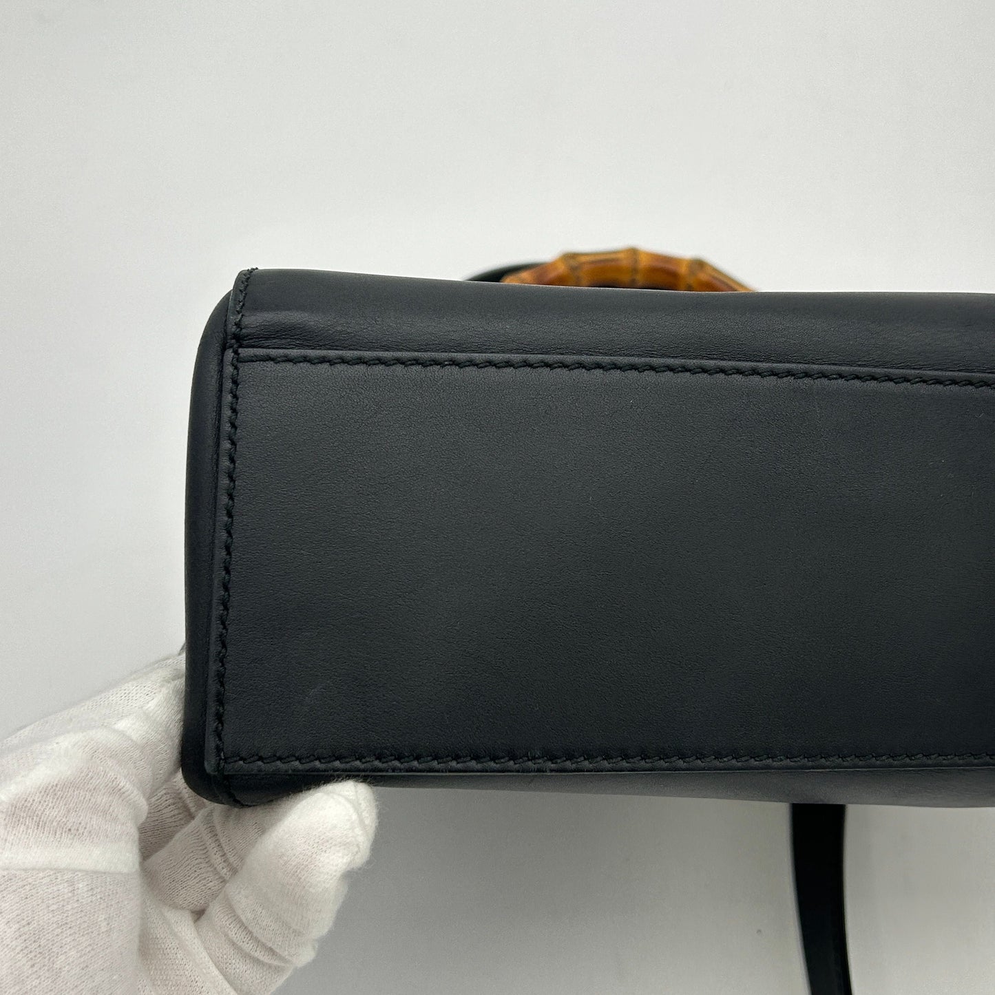 GUCCI Nappa Bamboo Medium Nymphaea Top Handle Black LA17968