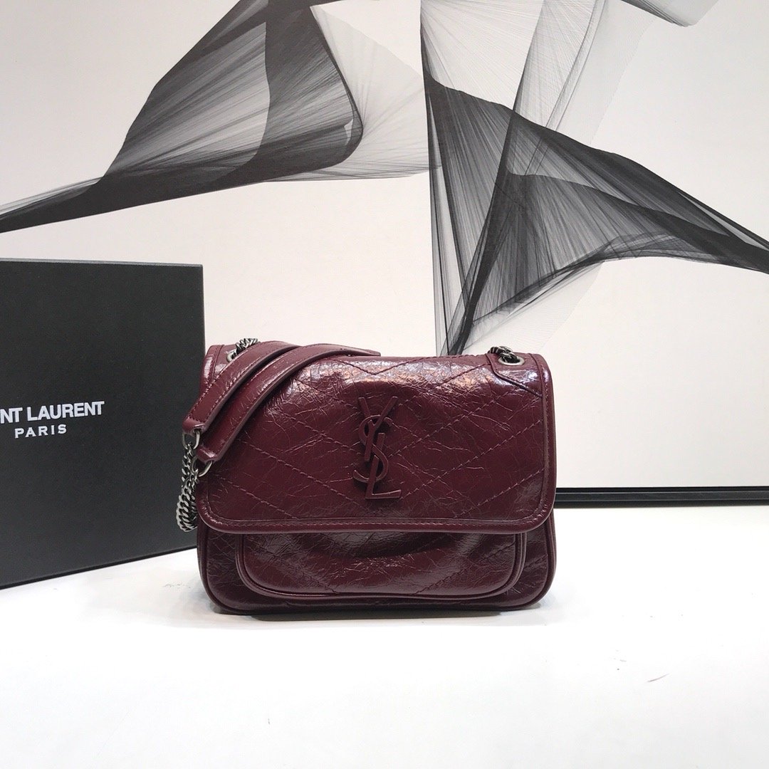 GLAMI Niki Baby Chain Bag In Crinkled VintageÃ‚Â  Burgundy For Women 8.2in/21cm YSL 6331600EN046475