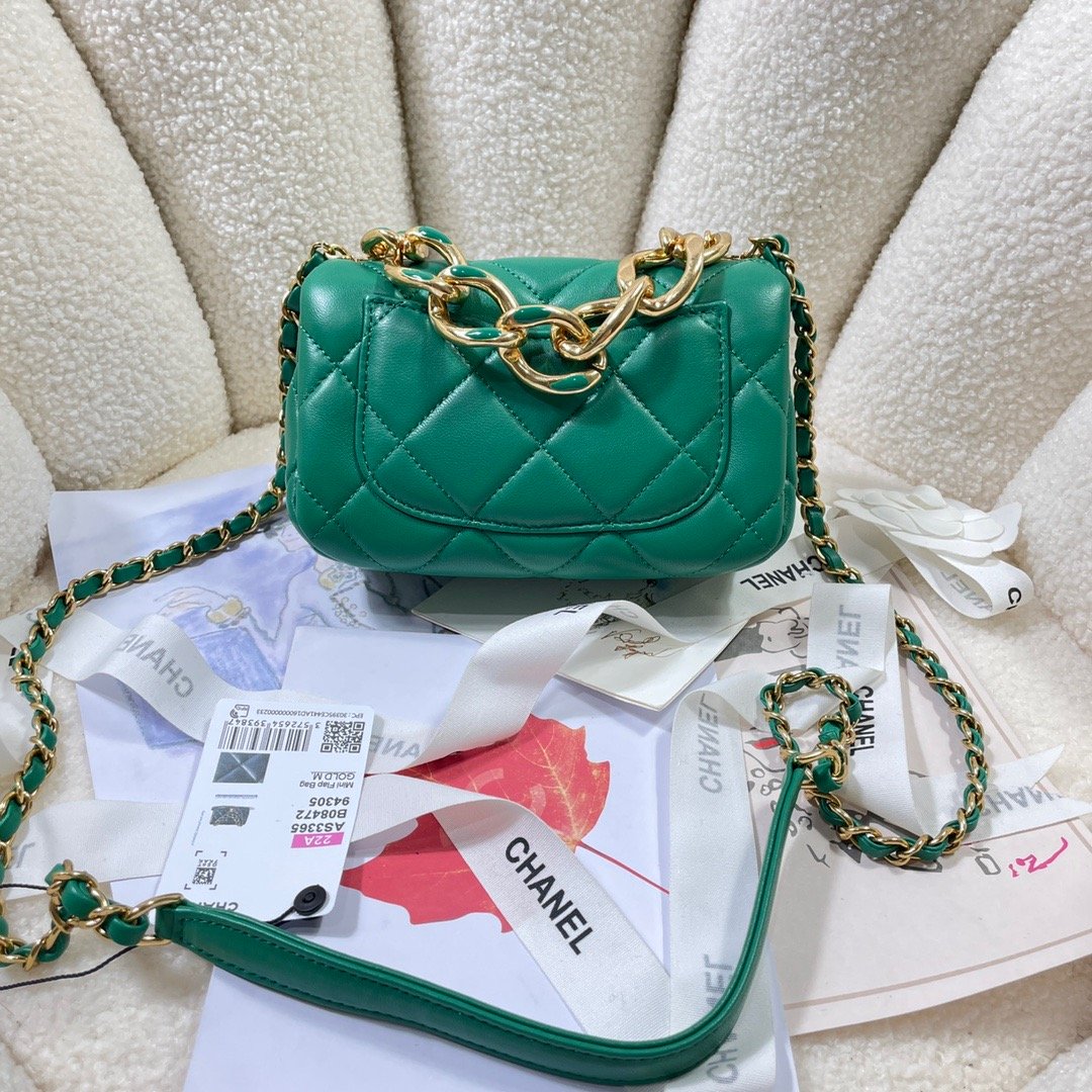 CHLMini GlamIap Bag Gold Hardware Green For Women Handbags, Shoulder Bags 6.7in/17cm AS3365