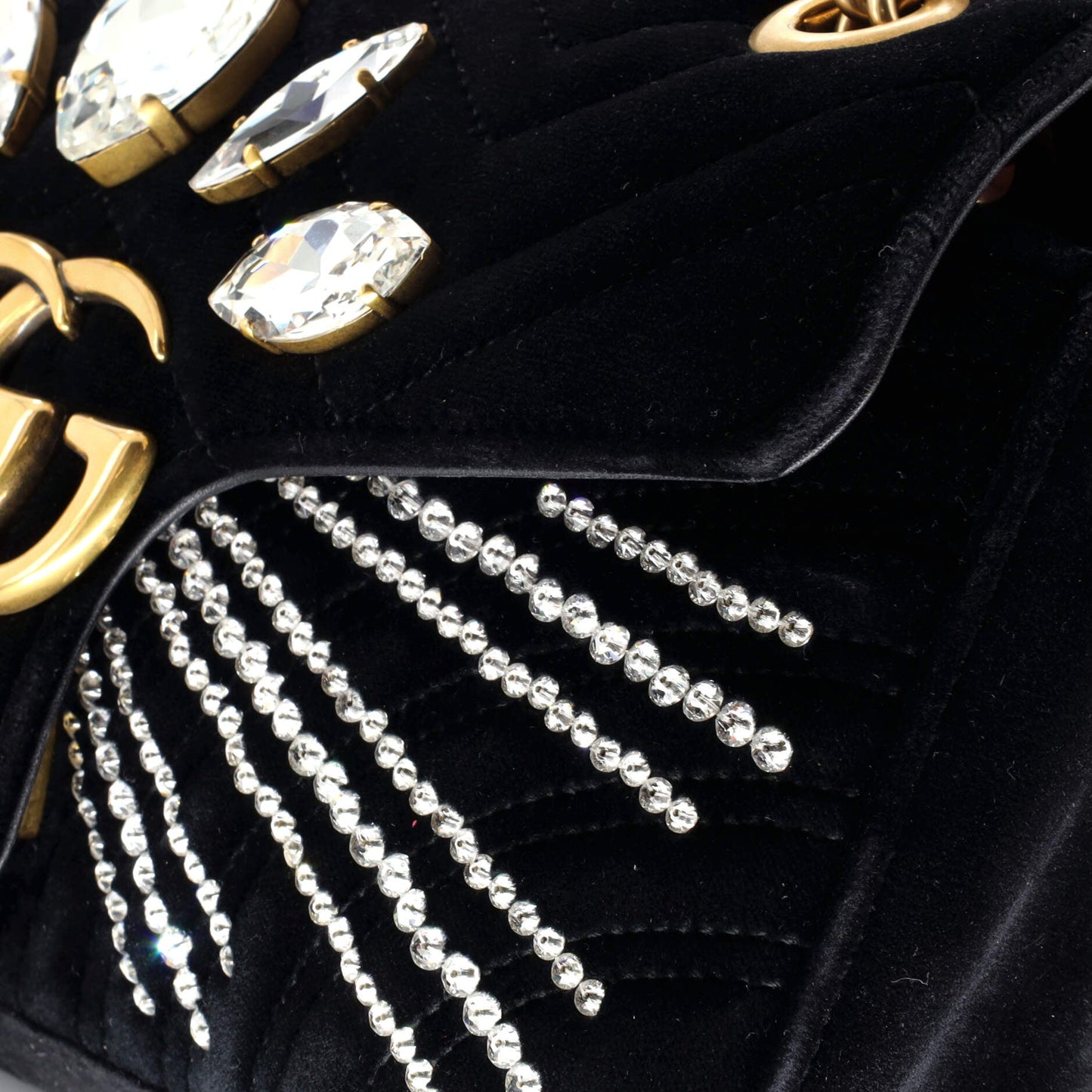 GG Marmont Flap Bag Crystal Embellished Matelasse Velvet Medium