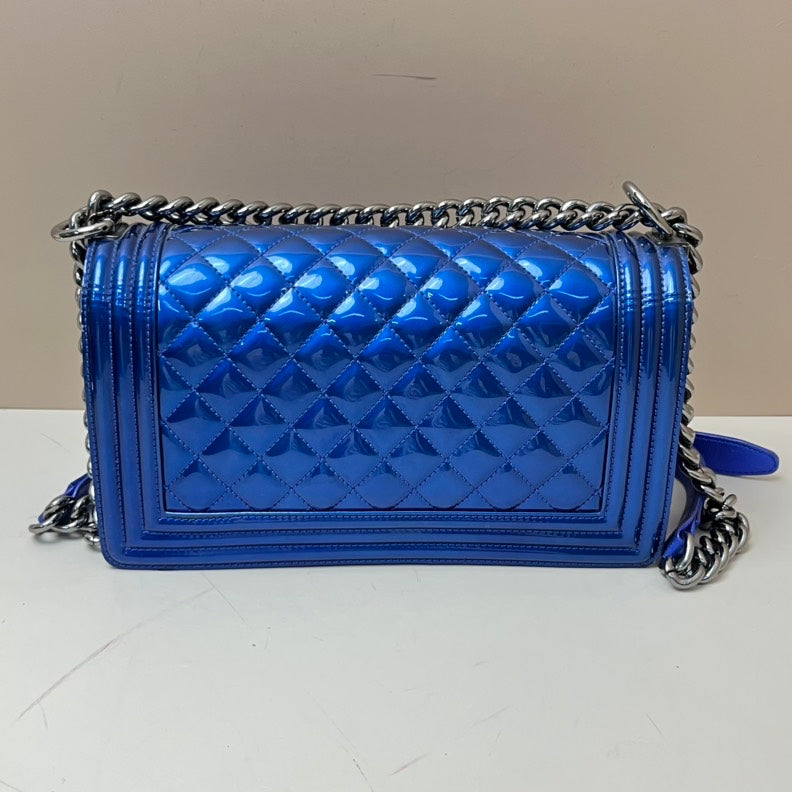 Chanel Boy Flap Bag Blue Patent Leather Medium
