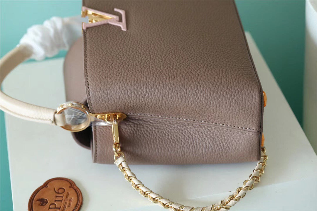 LV Capucines GLAMI Taurillon Smokey Brown Green/ Creme/ Pink For Women, WomenÃ¢â‚¬â„¢s Bags, Shoulder And Crossbody Bags 10.6in/27cm LV