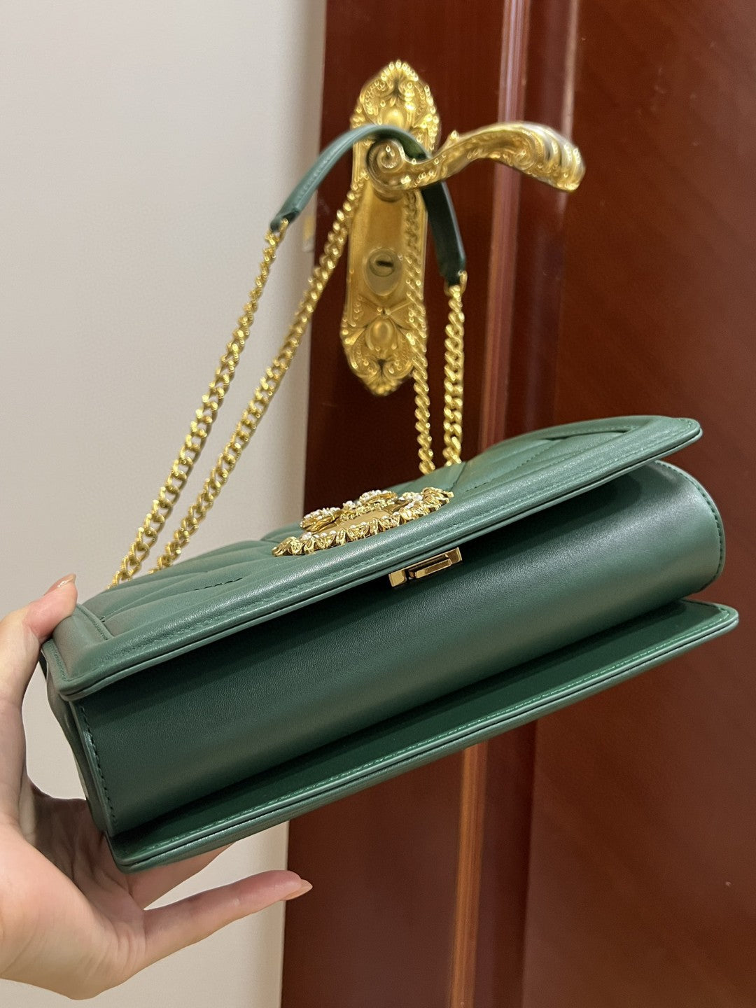 GLAMI Large Devotion Bag In Quilted Nappa Green For Women 10in/26cm GLAMIÃ‚Â 