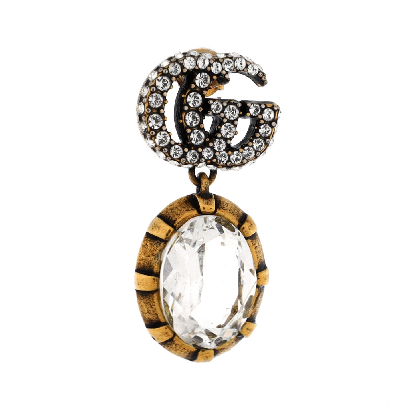 Double G Round Drop Earrings Metal with Crystals