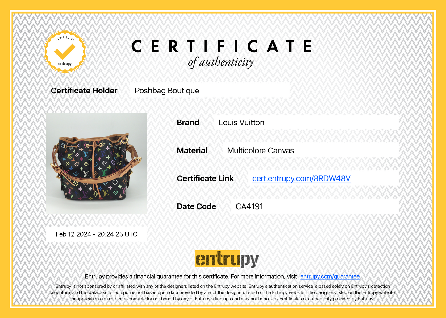 Louis Vuitto Petit Noe Multicolore Canvas Bag