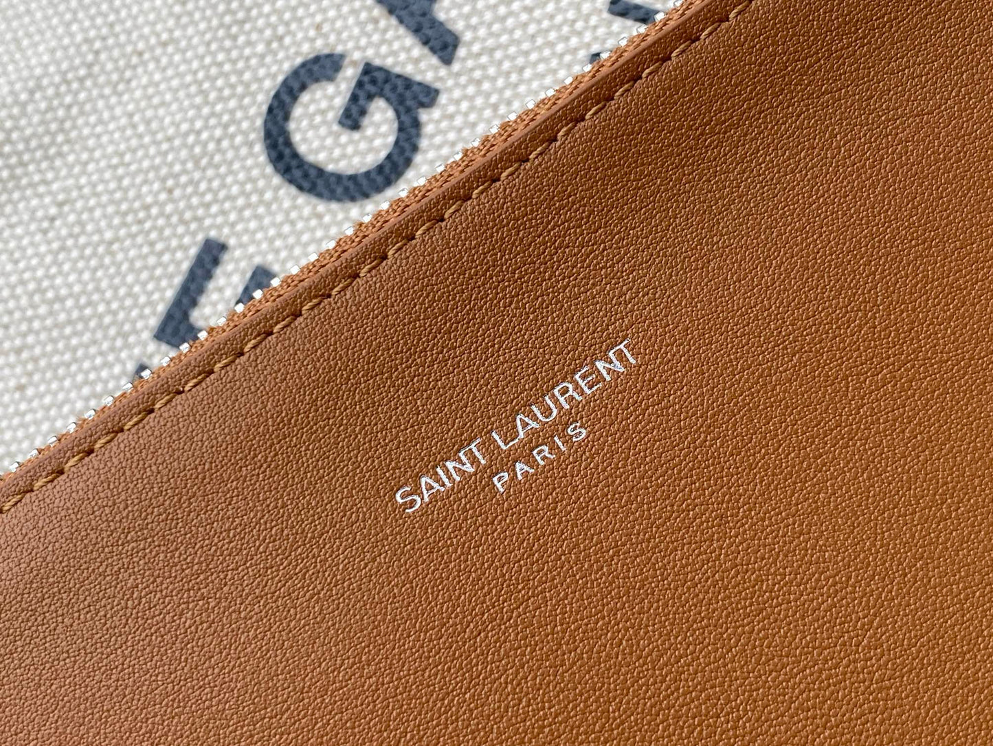 GLAMI Rive Gauche Bucket Bag In Linen With Brown Strap For Women 11.4in/30cm YSL 669299FAABK9053