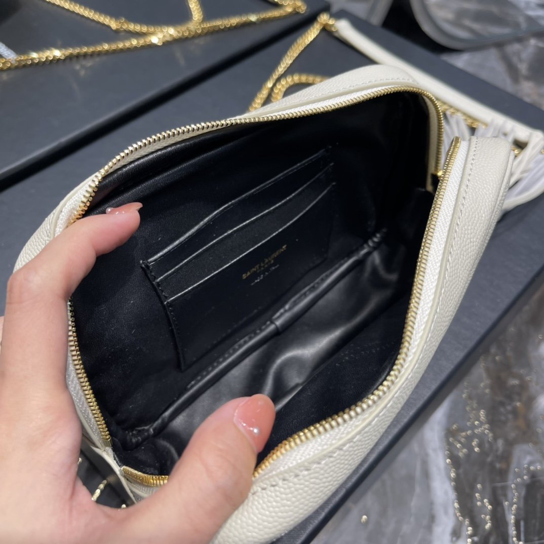 GLAMI Lou Mini Bag White In Quilted Grain De Poudre With Gold Hardware For Women 7.4in/19cm YSl 6125791GF019207