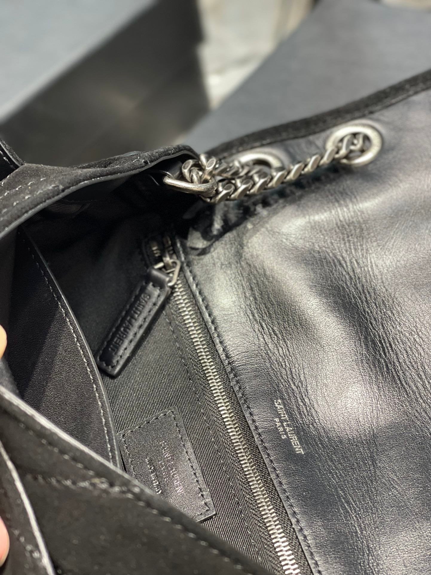 GLAMI Niki MeGLAMIum Chain Bag Black In Crinkled With Metal Hardware For Women 11in/28cm YSL