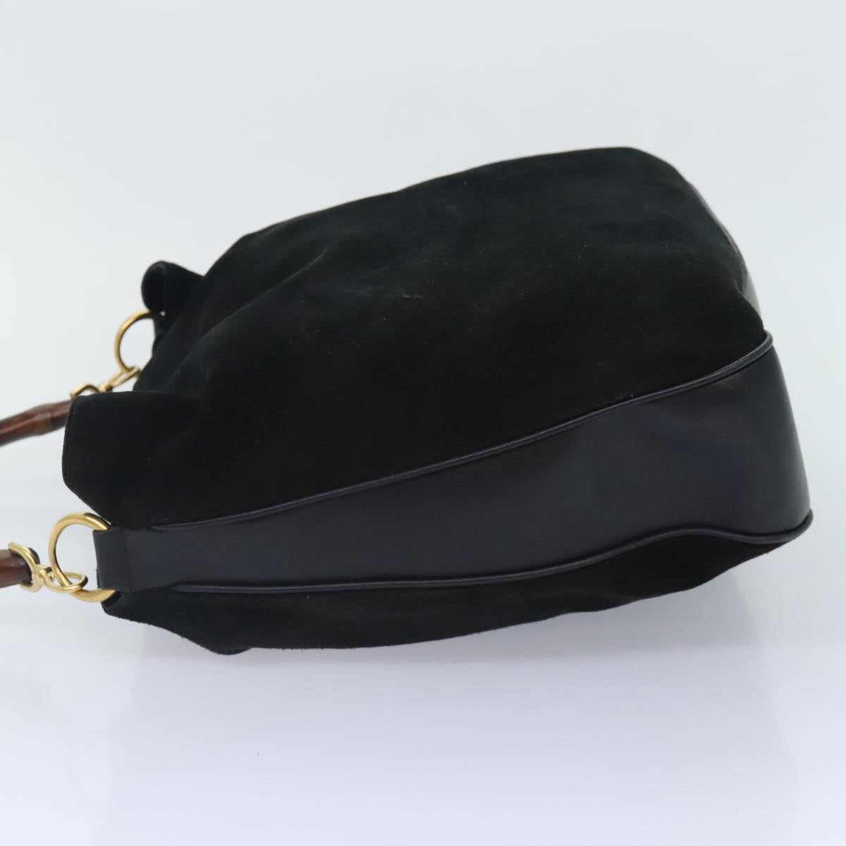 GUCCI Bamboo Shoulder Bag Suede 2way Black Gold 001 1014 1577 0 90188