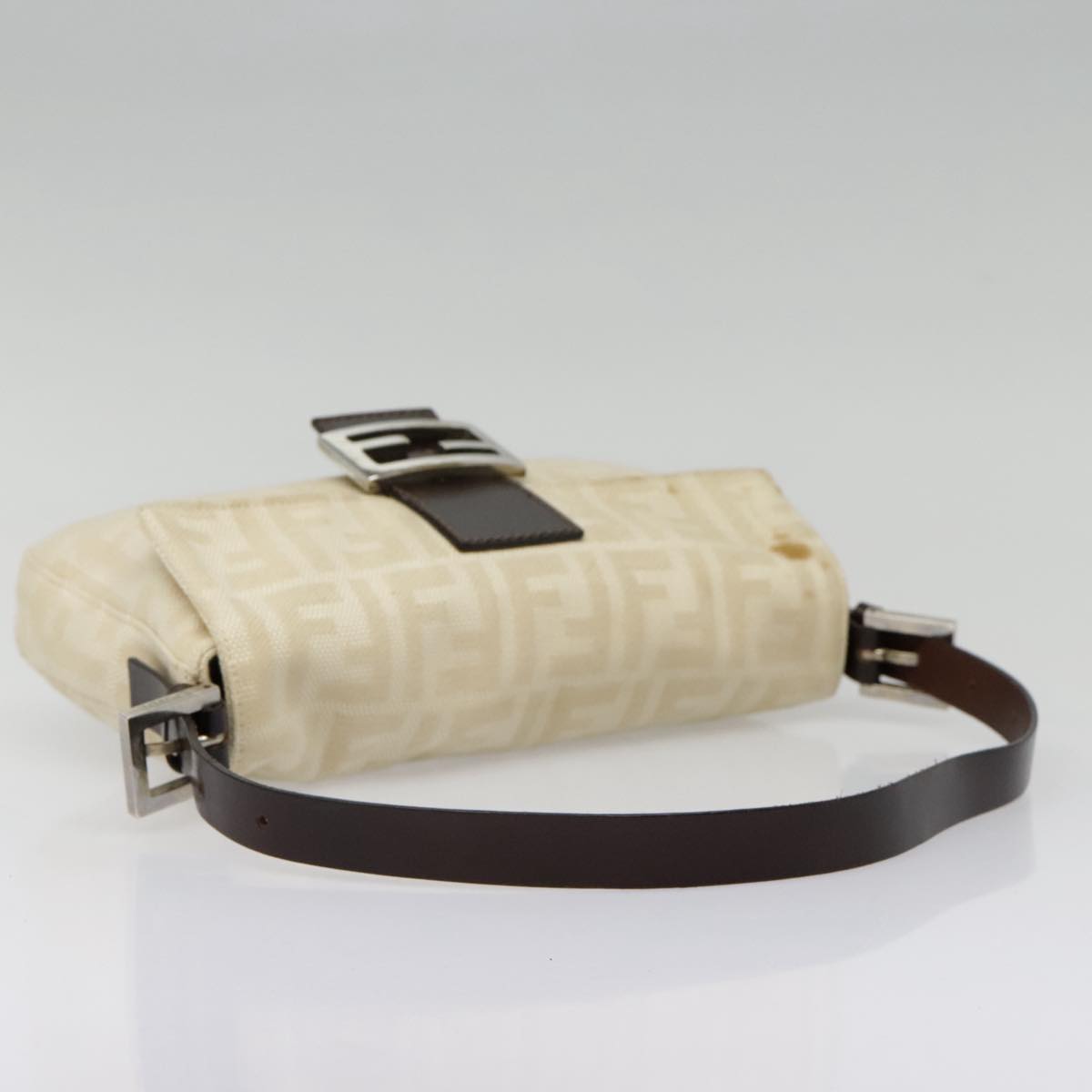 FENDI Zucca Canvas Mamma Baguette Shoulder Bag Beige Brown Silver 90203