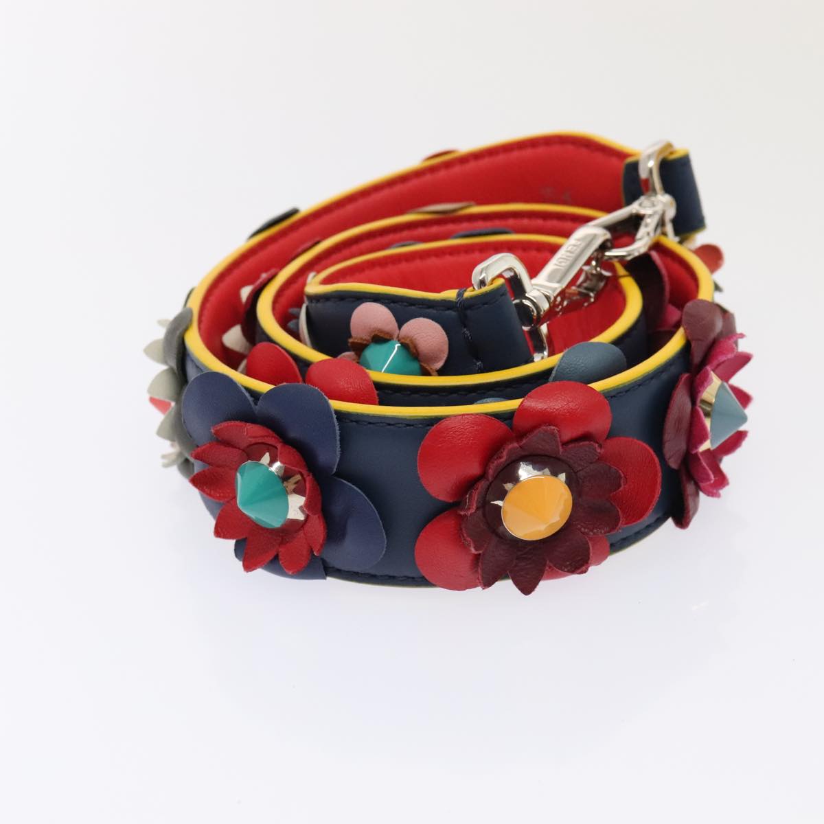 FENDI Flower Shoulder Strap Leather 31.9"" Blue Silver 90205