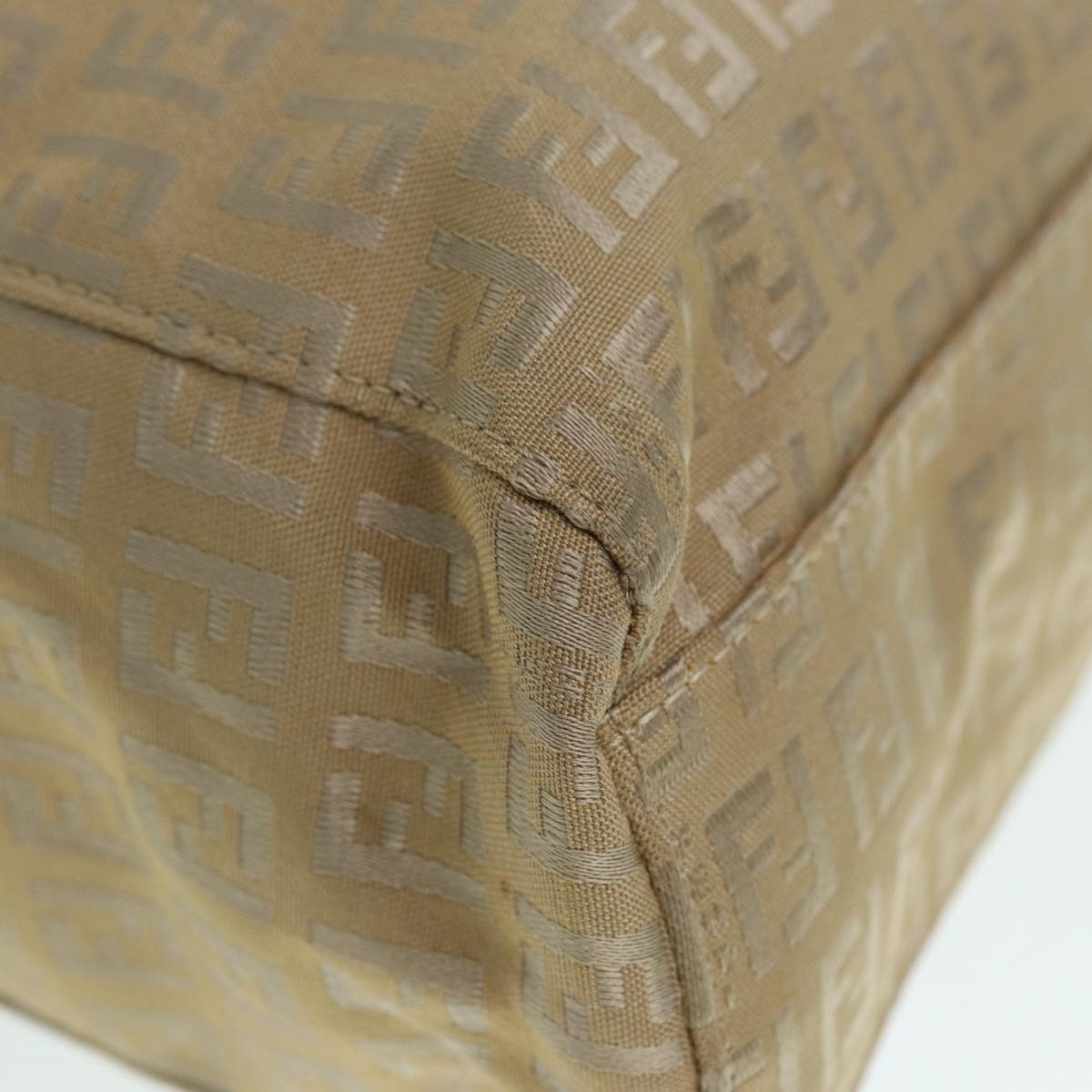 FENDI Zucchino Canvas Tote Bag Beige Gold 90378