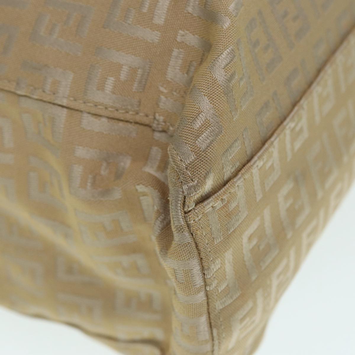 FENDI Zucchino Canvas Tote Bag Beige Gold 90378