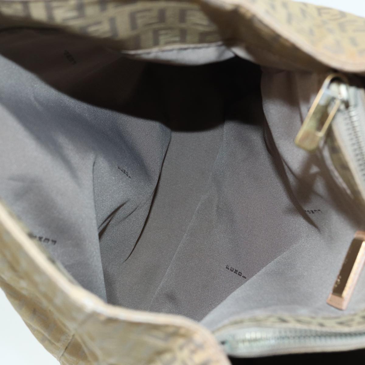 FENDI Zucchino Canvas Tote Bag Beige Gold 90378