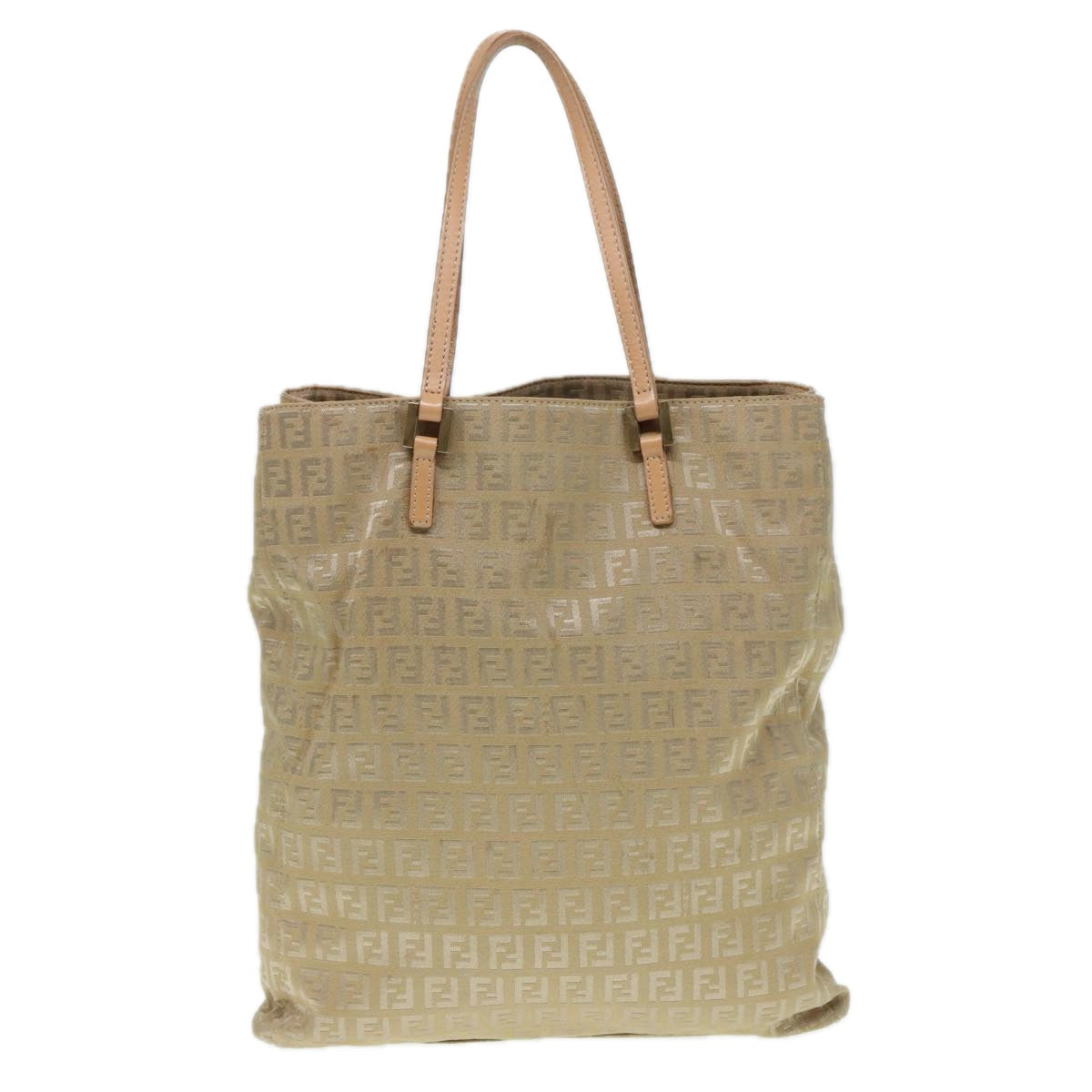 FENDI Zucchino Canvas Tote Bag Beige Gold 90378