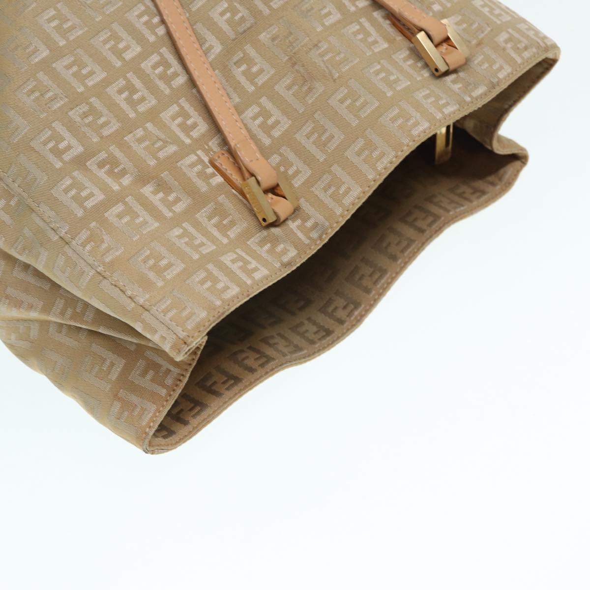 FENDI Zucchino Canvas Tote Bag Beige Gold 90378