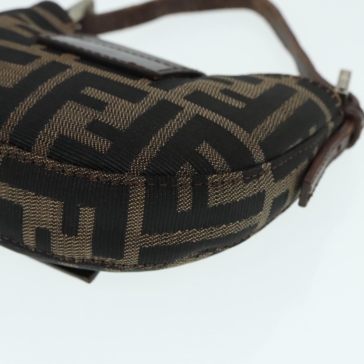 FENDI Zucca Canvas Mini Croissant Hand Bag Brown Black Silver 90427
