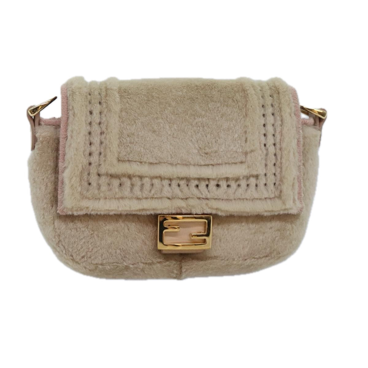 FENDI Chain Shoulder Wallet Beige Gold 90429