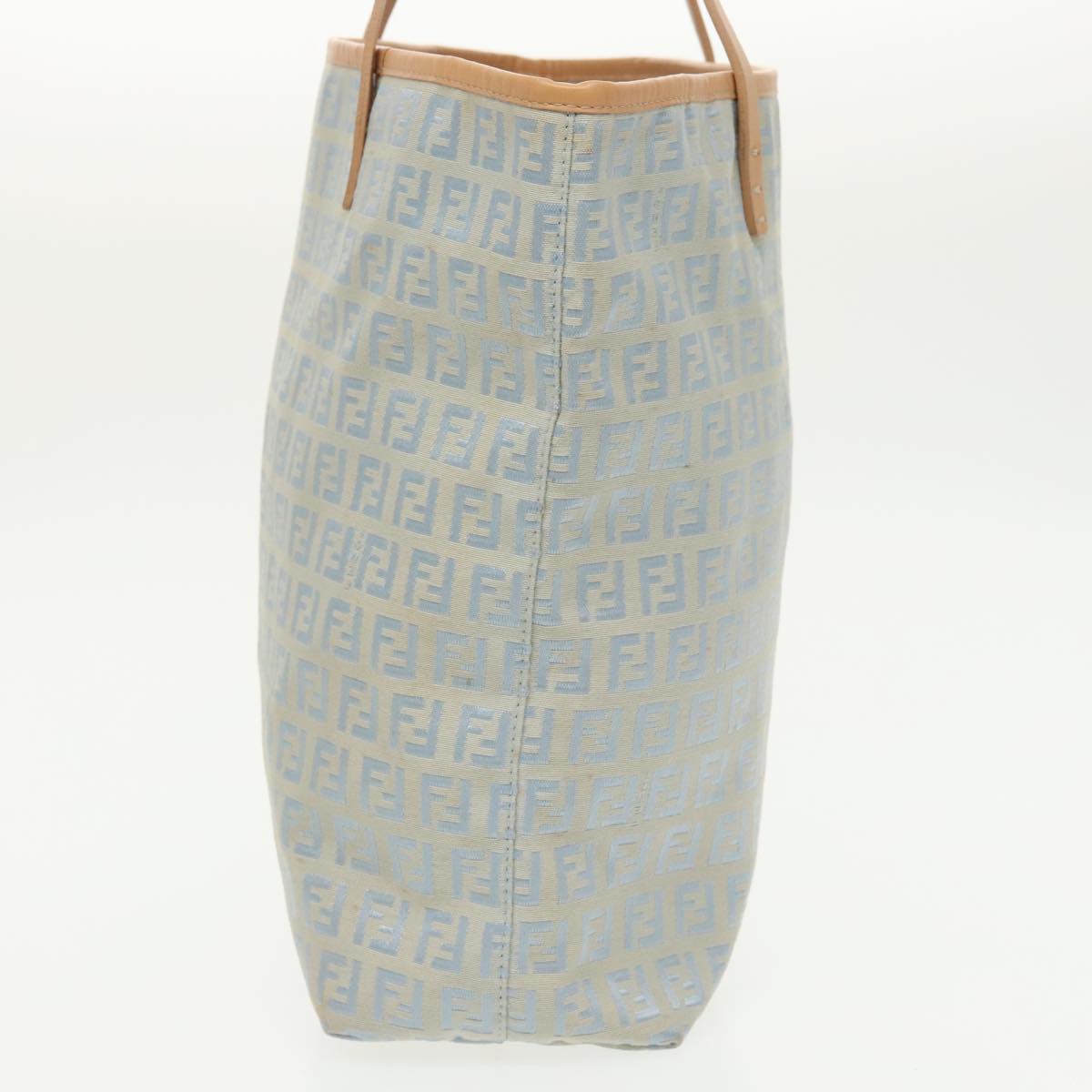 FENDI Zucchino Canvas Tote Bag Light Blue Brown Silver 90434