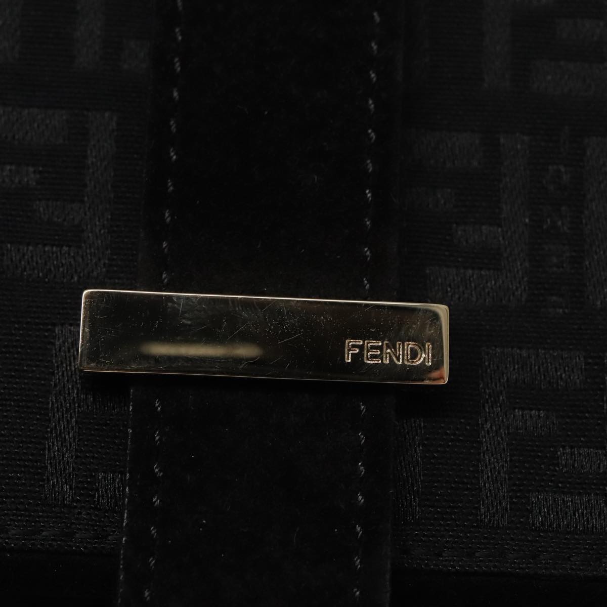FENDI Zucchino Canvas Shoulder Bag Black Gold 90485
