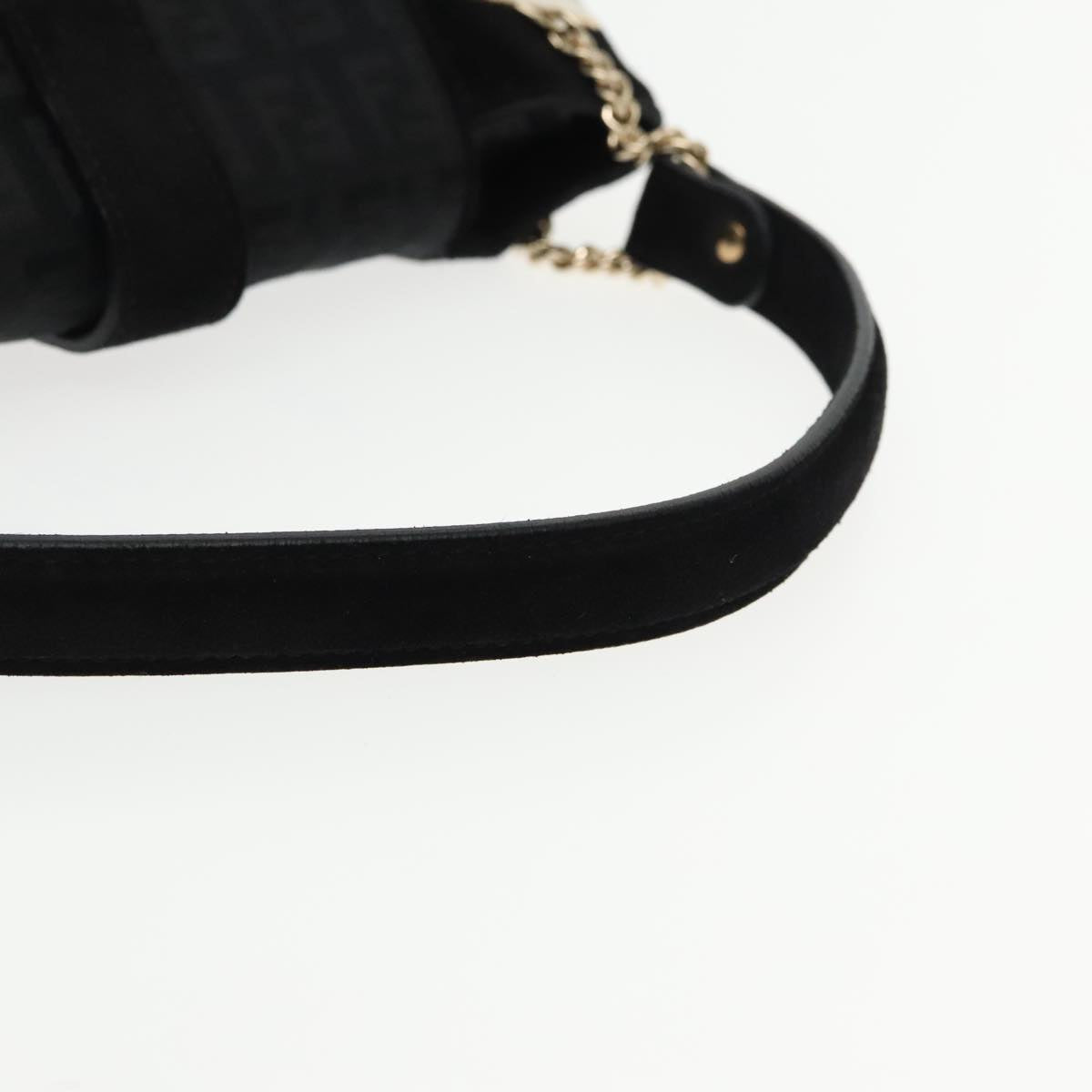FENDI Zucchino Canvas Shoulder Bag Black Gold 90485