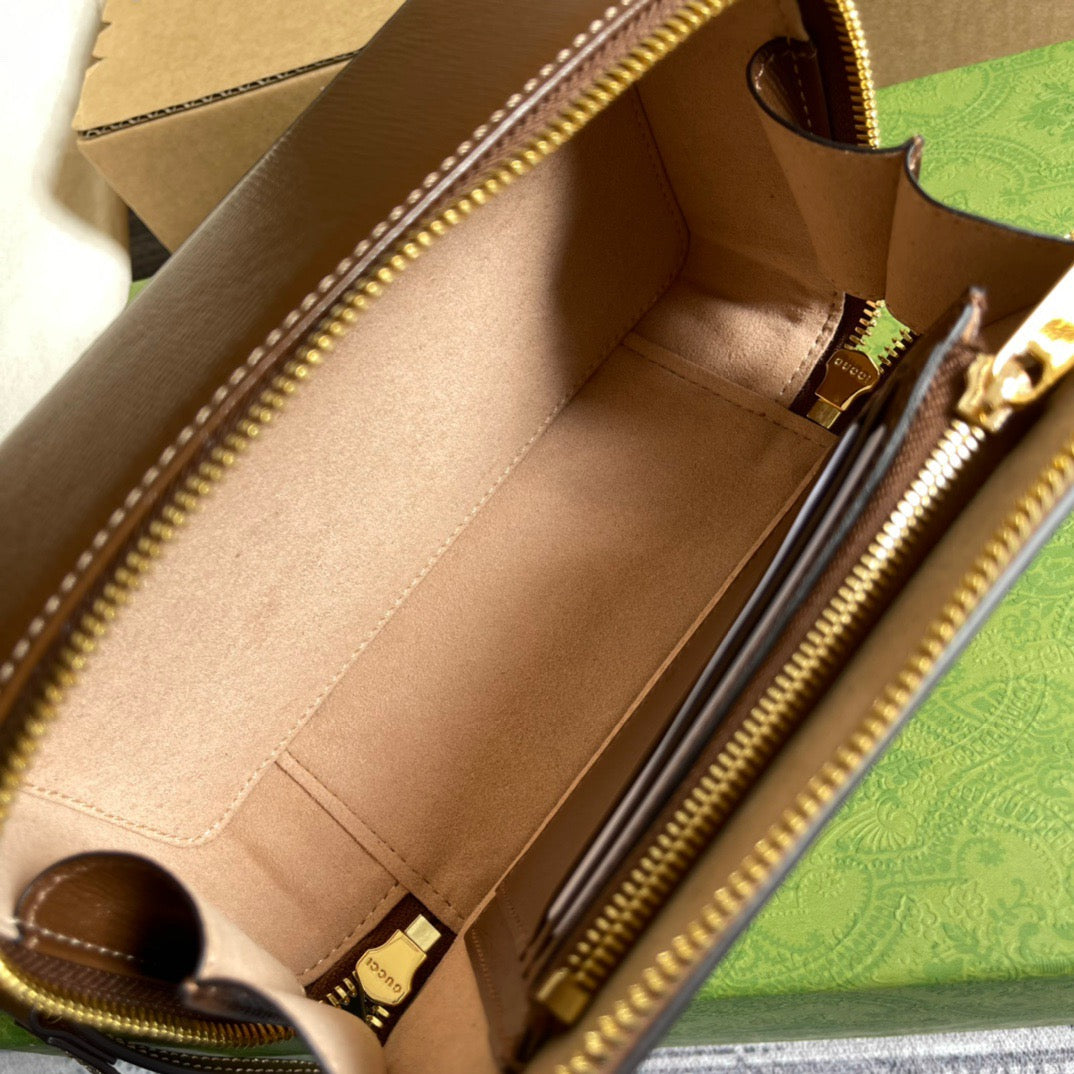 gg Mini Bag With Interlocking G Beige And Ebony gg Supreme Canvas And Brown For Women 9in/23cm gg
