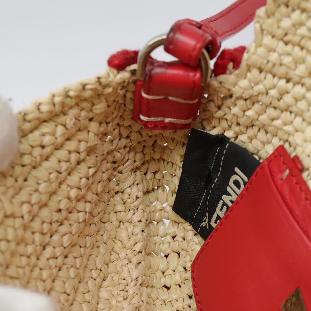 FENDI Shoulder Bag straw Beige Red 8M0354 90505