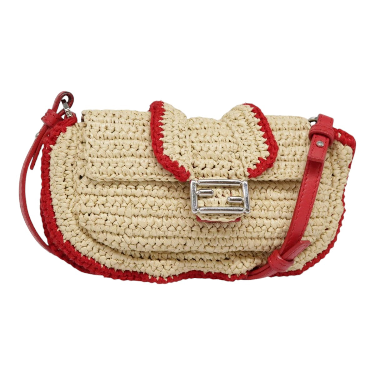 FENDI Shoulder Bag straw Beige Red 8M0354 90505