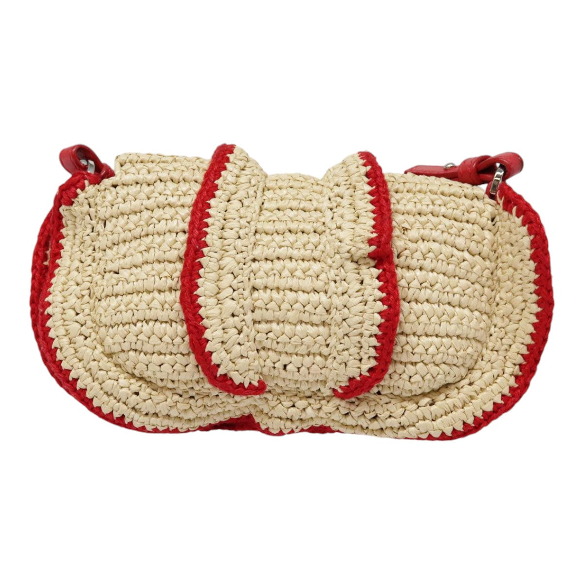 FENDI Shoulder Bag straw Beige Red 8M0354 90505