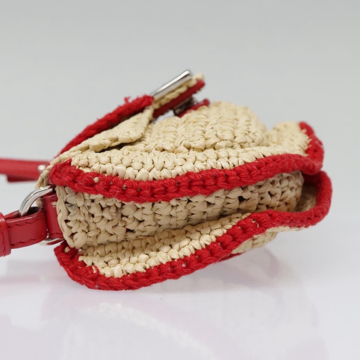 FENDI Shoulder Bag straw Beige Red 8M0354 90505