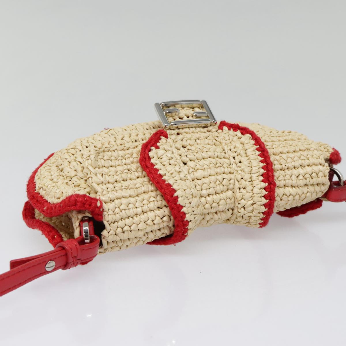 FENDI Shoulder Bag straw Beige Red 8M0354 90505