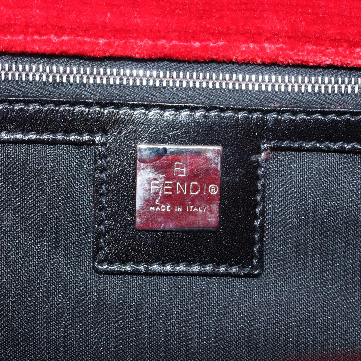 FENDI Tote Bag Corduroy Red Black Silver 90542