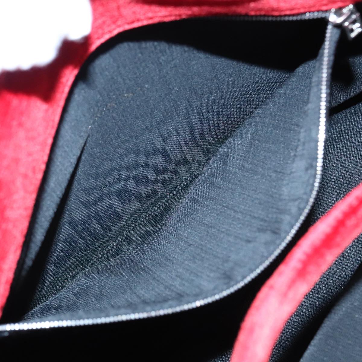 FENDI Tote Bag Corduroy Red Black Silver 90542