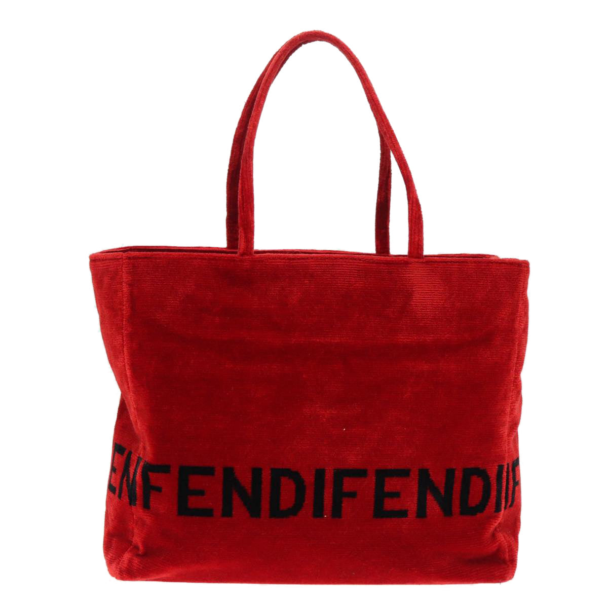 FENDI Tote Bag Corduroy Red Black Silver 90542