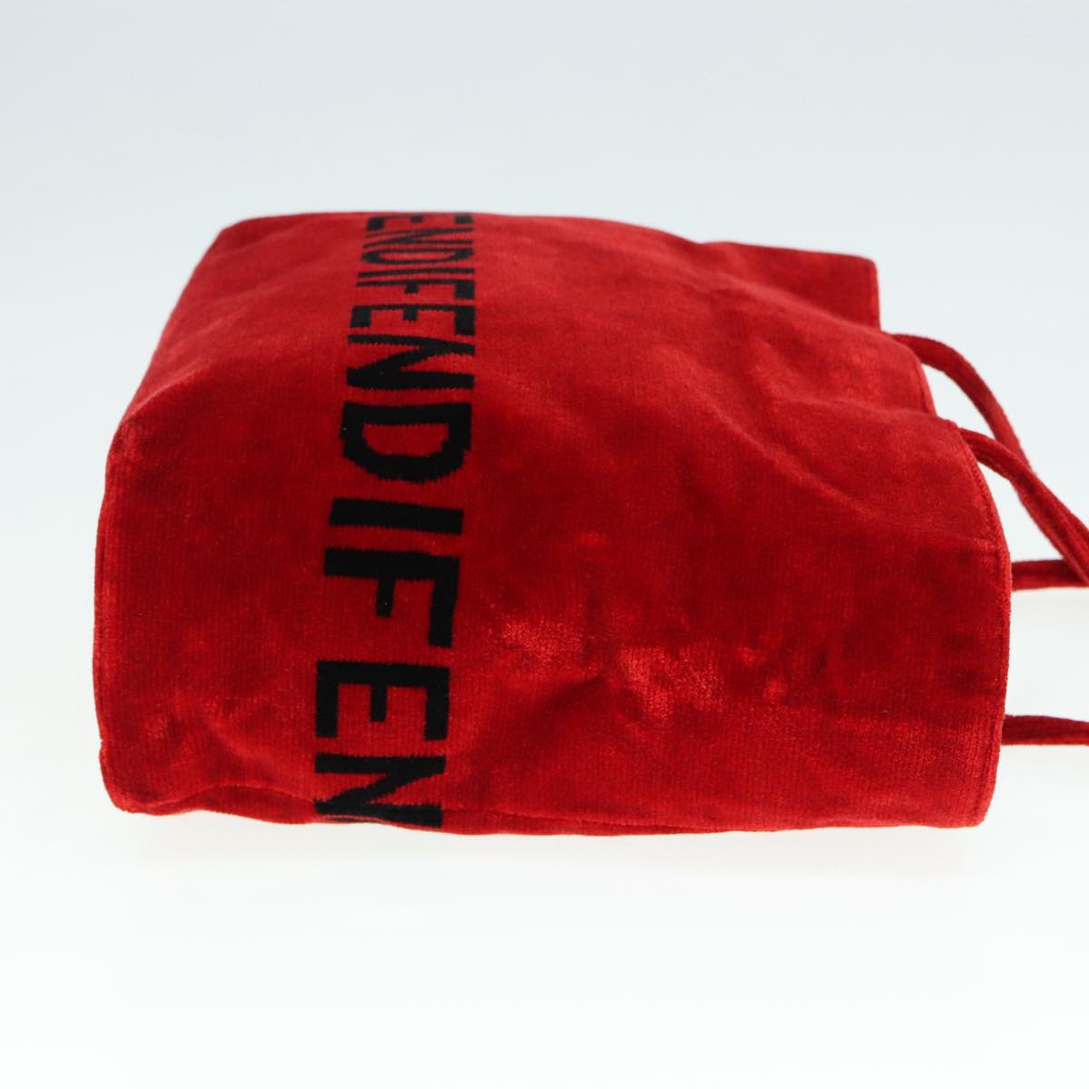 FENDI Tote Bag Corduroy Red Black Silver 90542