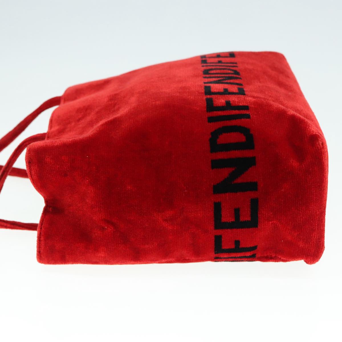 FENDI Tote Bag Corduroy Red Black Silver 90542
