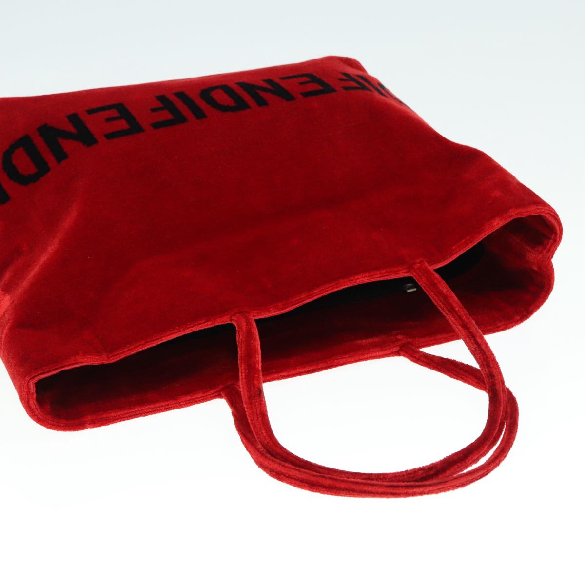 FENDI Tote Bag Corduroy Red Black Silver 90542