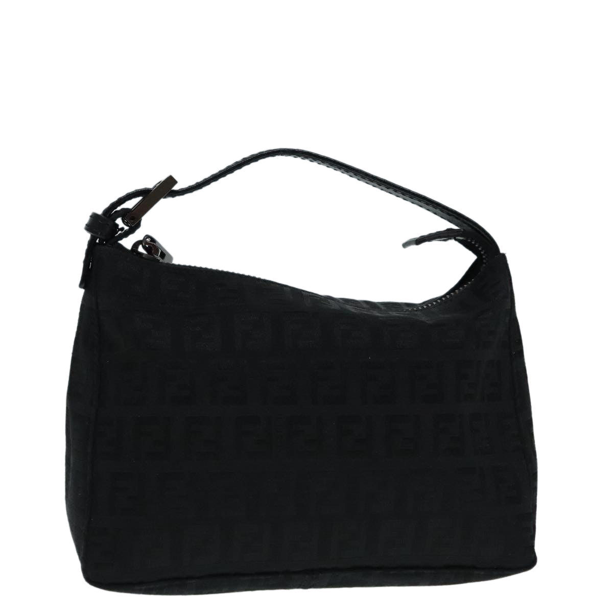 FENDI Zucchino Canvas Hand Bag Black Silver 90550
