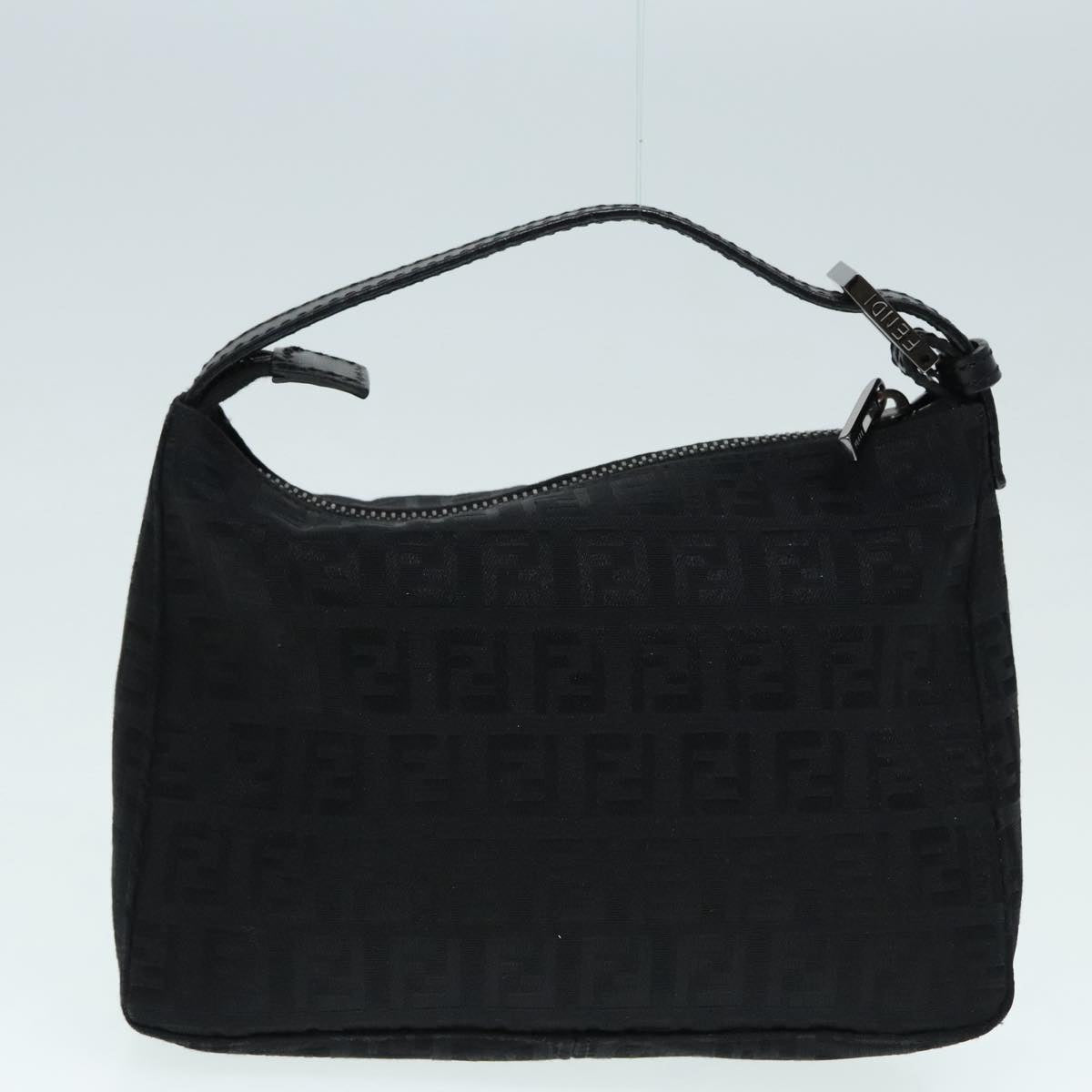FENDI Zucchino Canvas Hand Bag Black Silver 90550