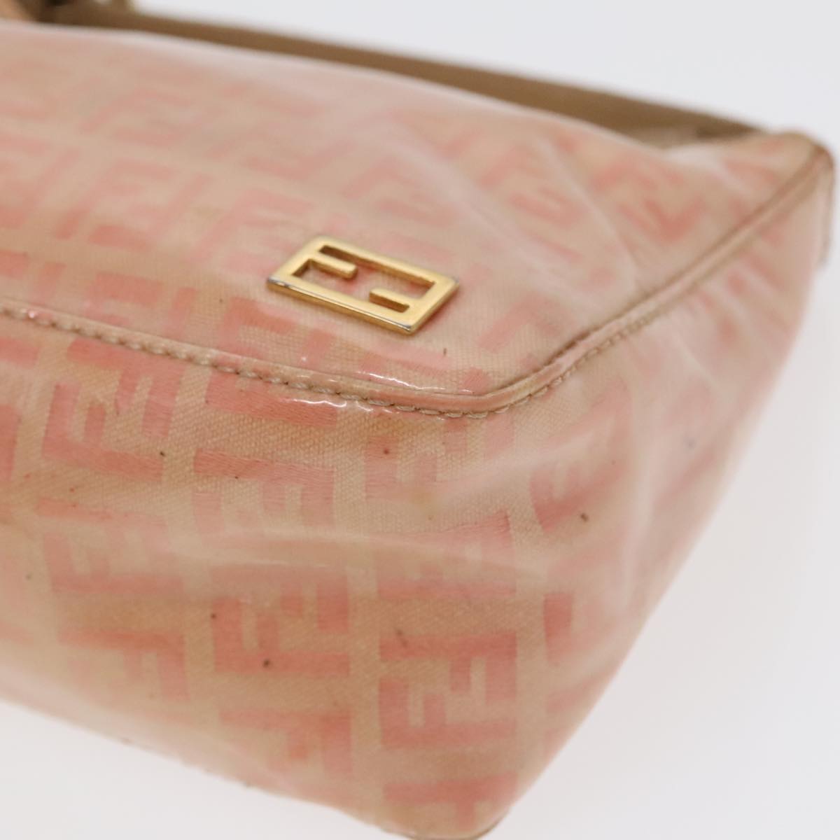 FENDI Zucchino Canvas Hand Bag Enamel Orange Gold 90583