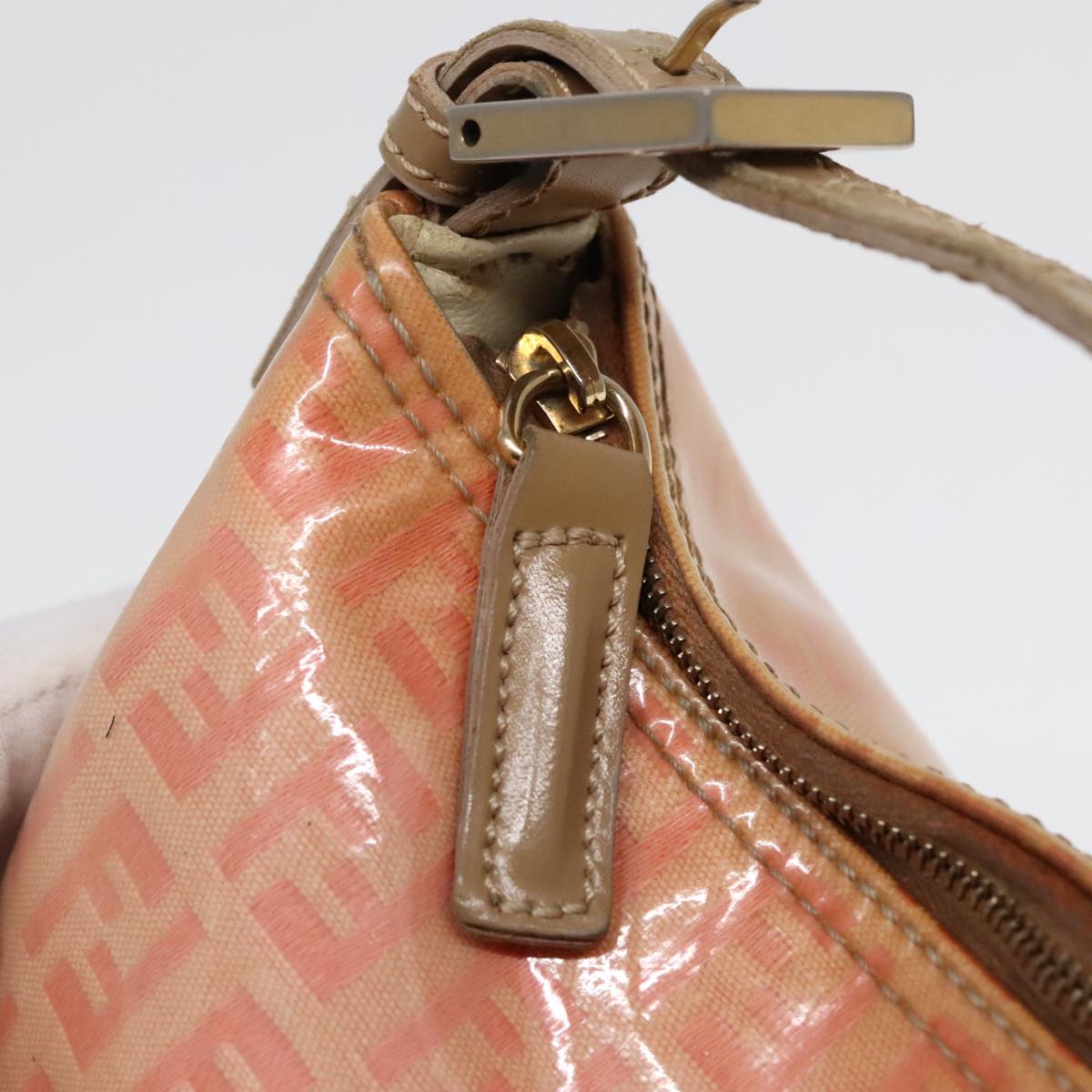 FENDI Zucchino Canvas Hand Bag Enamel Orange Gold 90583